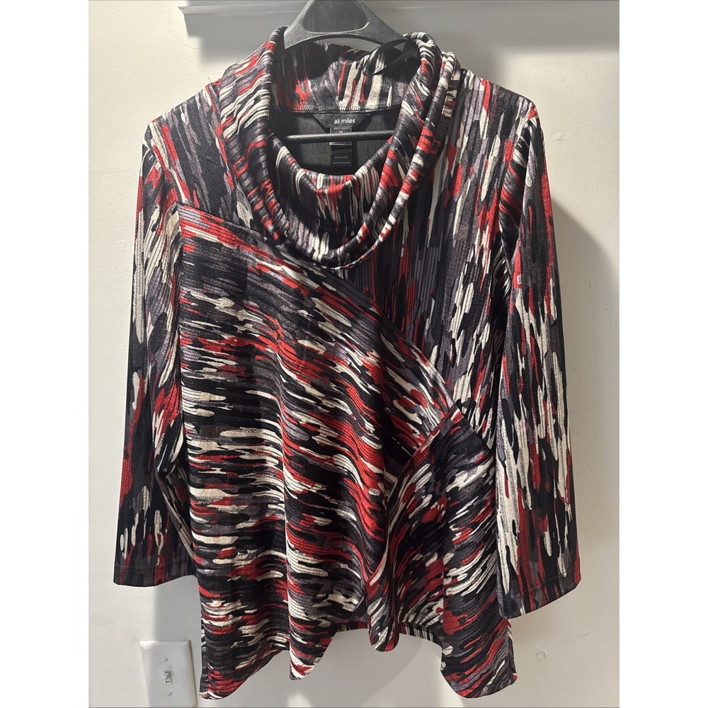 Ali Miles Womens 1X Pullover Top Cowl Neck 3/4 Sleeve Multicolor Striped Blouse